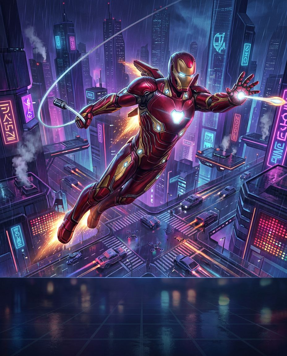 Iron Man Swings Neon